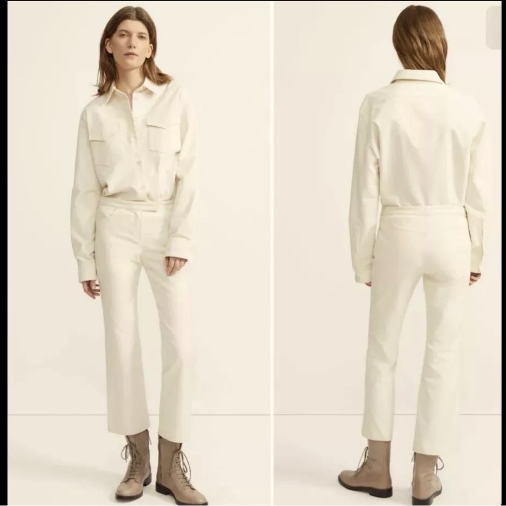 NWT Theory Twill Crop Pants Sz 12 Flared Leg Mid Rise Flat Front Cream reg $275